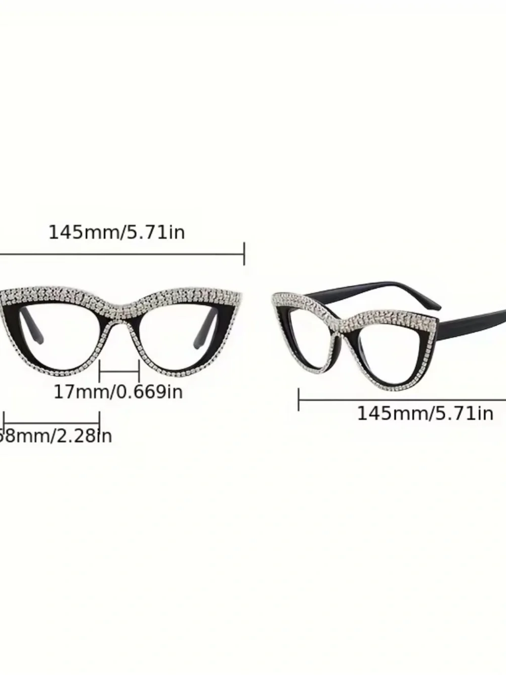 🆕 Crystal-Embellished Black Cat Eye Glasses